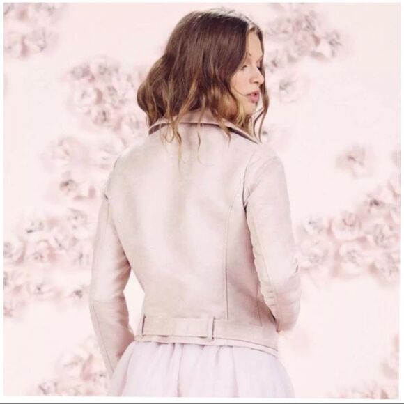 LC Lauren Conrad Runway Faux-Suede Moto Jacket size 4 blush and rose gold jacket - Picture 4 of 12